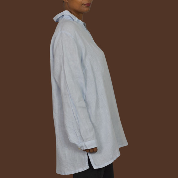 Match Point Linen Tunic Light Blue Collared V Neck Long Sleeve Popover Shirt XL - Picture 10 of 13